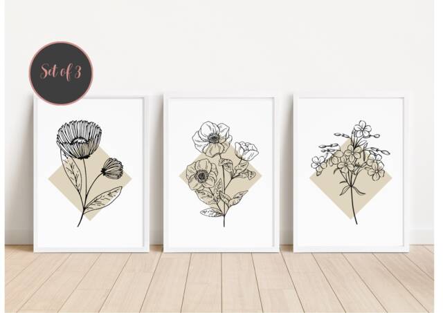Floral Line Art Print Set Neutral Beige Botanical Posters by Etsy ...
