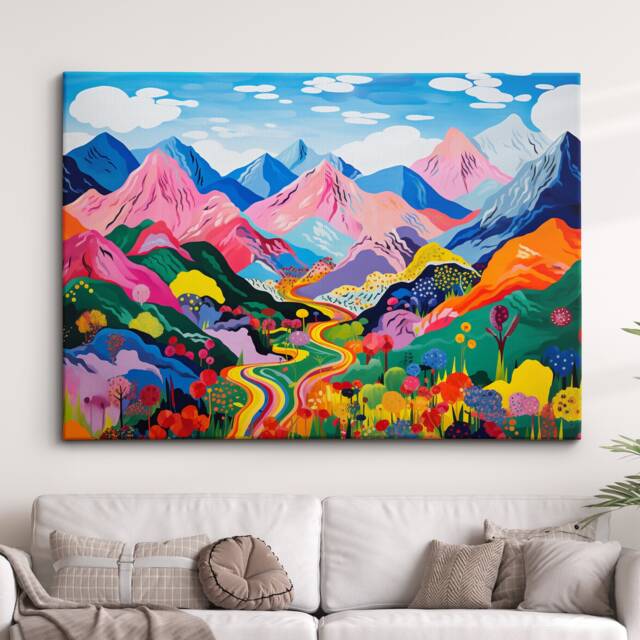 Mountains Oil Painting Style Wall Art, Framed Calming Canvas Poster ...