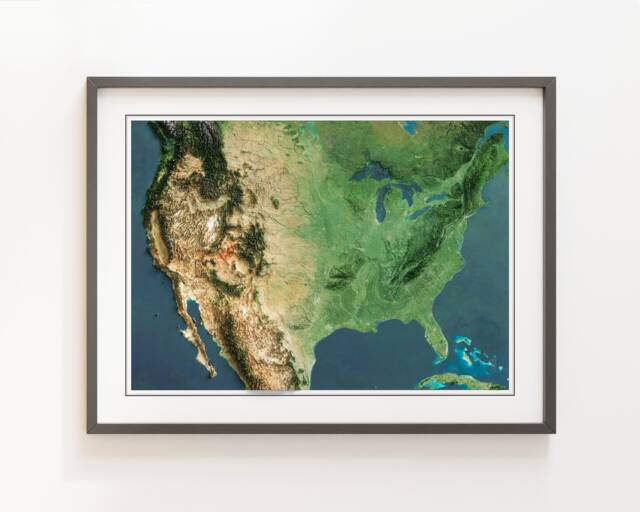 Borderless Map With Rivers United States Of America - Borderless - Shaded Relief Map Imagery by ...