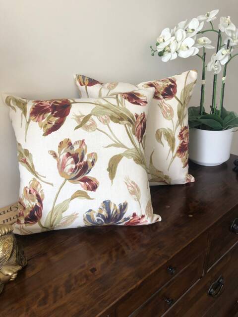 TWO HANDMADE CUSHION COVERS IN LAURA ASHLEY GOSFORD PAPRIKA