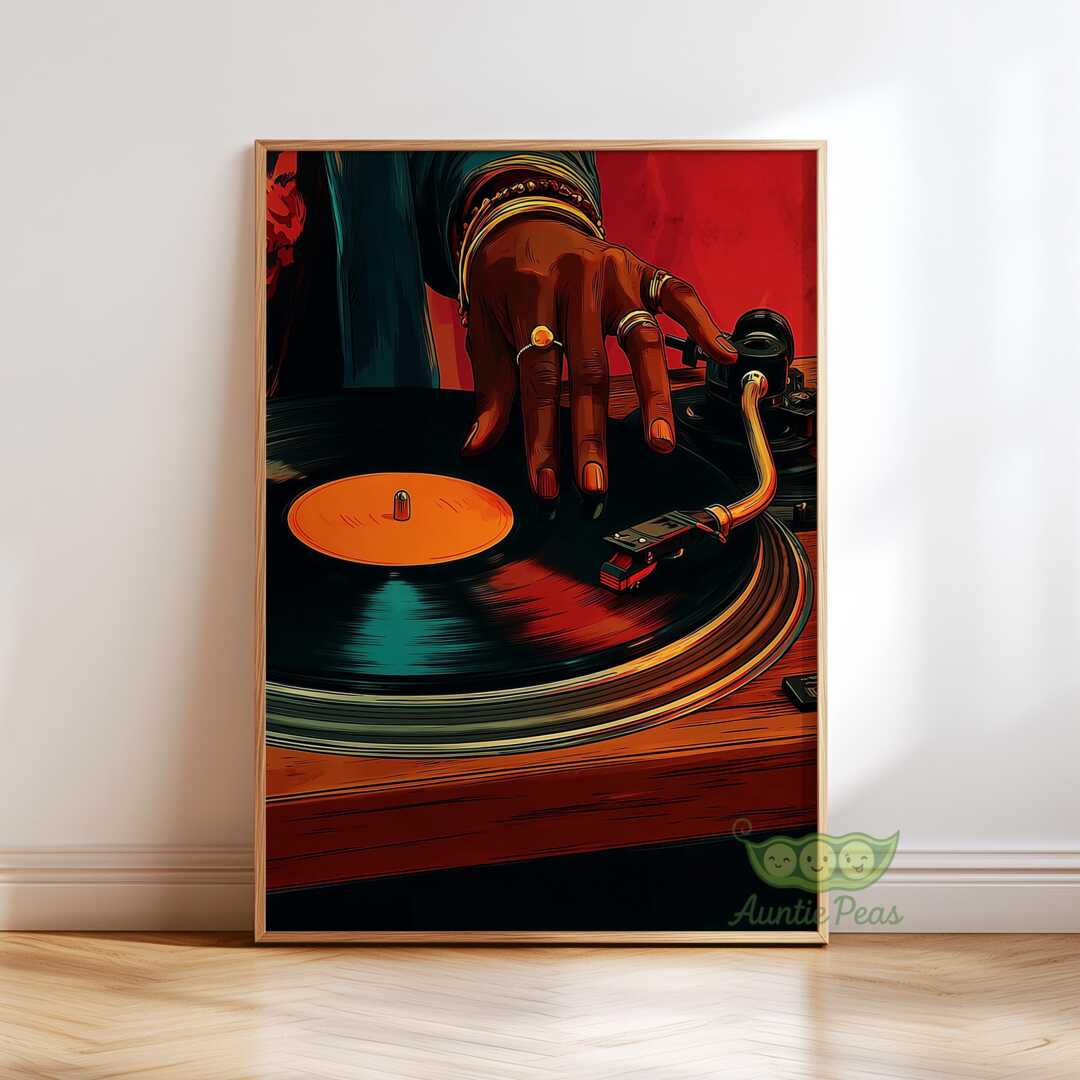 Vintage Vinyl Record Wall Art, Retro Music Print, Mid Century