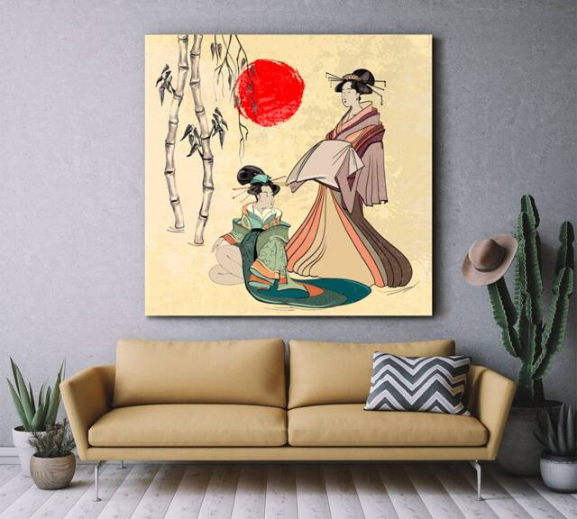 Beautiful Japanese Geisha Girls Art Canvas Print Wall Decor, Classical ...