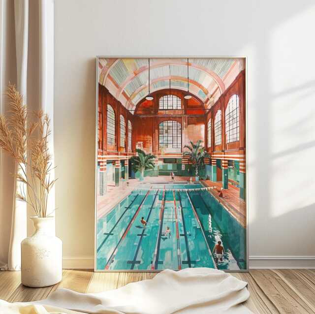 Swimming Pool Wall Art, London Print, Art Poster, Gift, Summer Sport ...