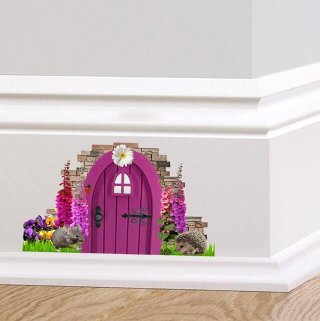 Purple Fairy Door Wall Decal Sticker, Cottage Mural, Pixie Mouse ...