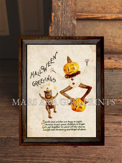 Dancing Jack Vintage Halloween Greetings Retro Dancing Jack-O-Lantern & Black Cat ...