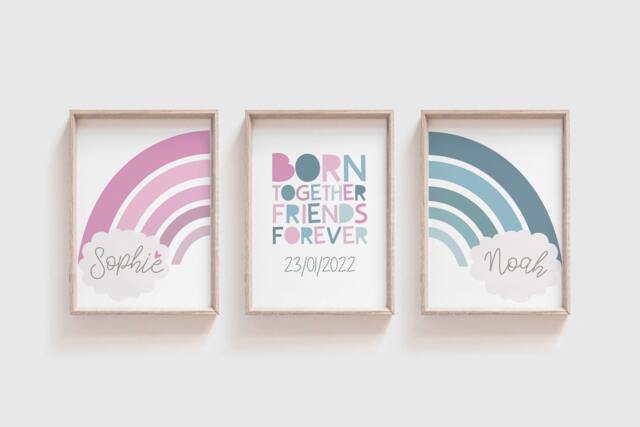 Twins Bedroom Prints, Brother & Sister Sibling Rainbow Playroom Wall ...