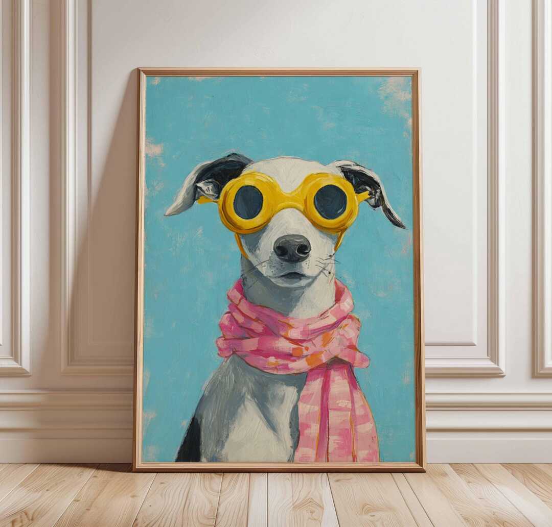 Cool Dog Poster Print, Funny in Sunglasses Wall Art, Whimsical Pet