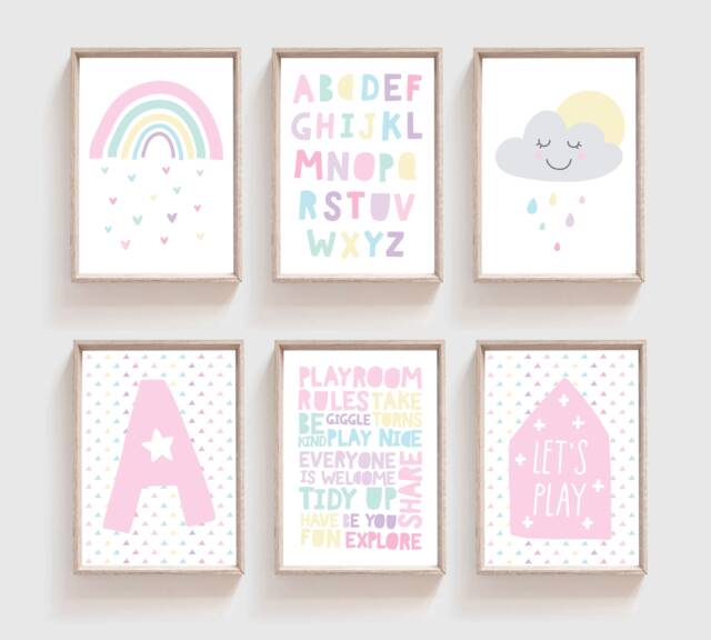 6 Playroom Prints, Girls Nursery Rainbow Wall Art, Bedroom Decor ...