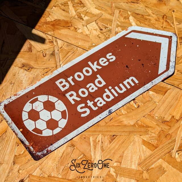Stadium Way Sign Personalised Football Stadium Arrow Metal Sign - Worn Or Clean Look ...