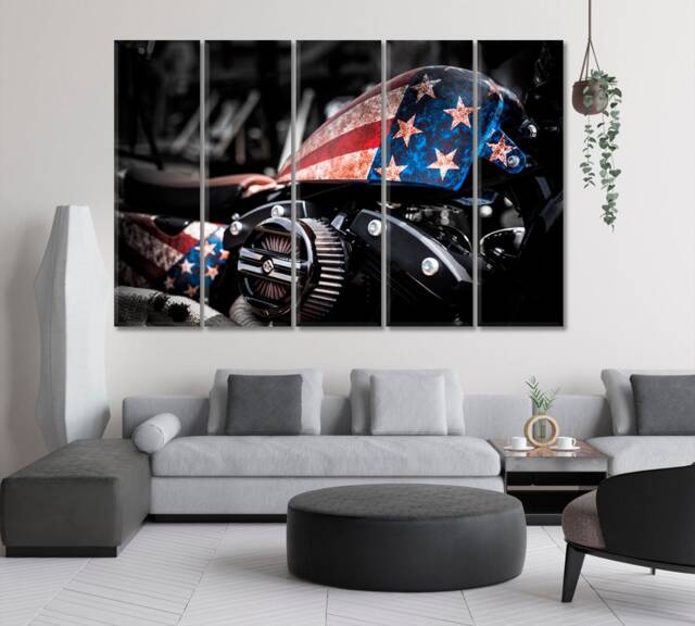 American Motorbike Canvas Print, Motorcycle Art Us Flag Biker Print ...