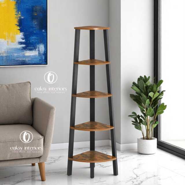Vintage Industrial Corner Shelf Unit, 4-Tier Or 5-Tier Rustic