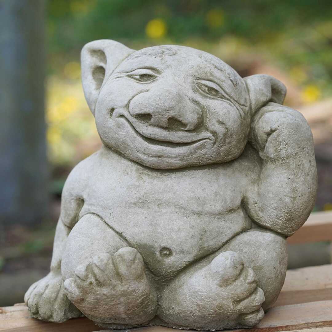 Large Ear Picker Gremlin Stone Statue - Outdoor Gargoyle Garden