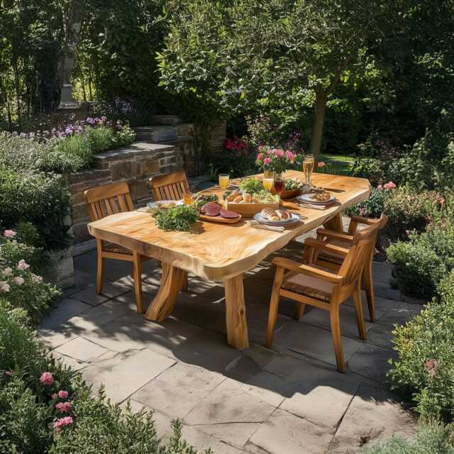 Solid Wood Large Dining Table Set , Custom Rustic Live Edge Garden ...