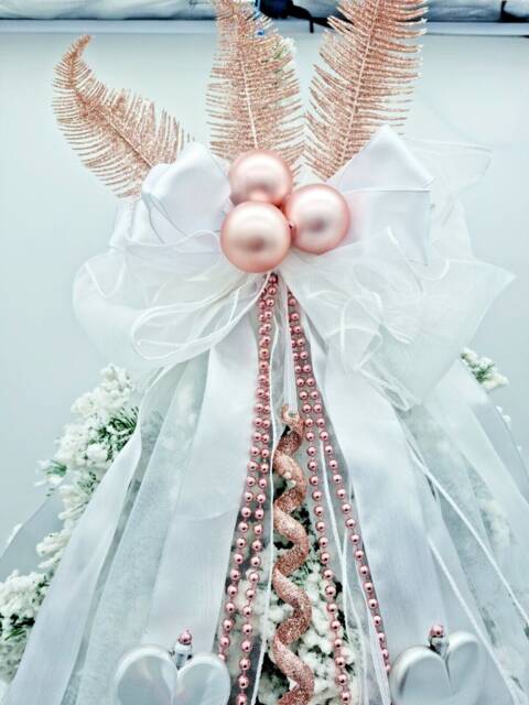 Christmas Bow Tree Topper Beautiful Blush Pink & White Decor Decoration ...