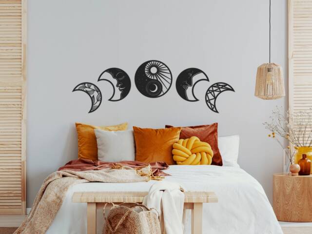 Yin Yang Moon Phases Wooden Wall Art, Above Bed Decor, Phase Hanging ...