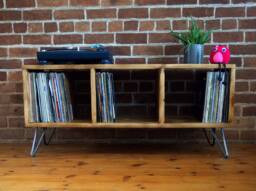 Mid Century Modern Vinyl Storage Unit With Hairpin Legs & Charred ...