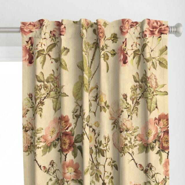 Vintage Botanical Curtain Panel - Chintz Old Fashioned Floral English ...
