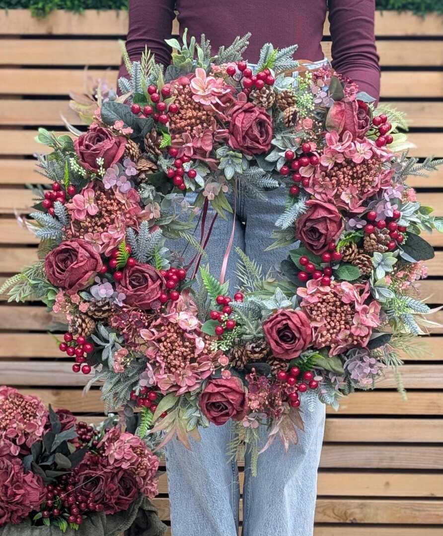 Luxury Burgundy Christmas Wreath - Large Faux Floral Winter Door