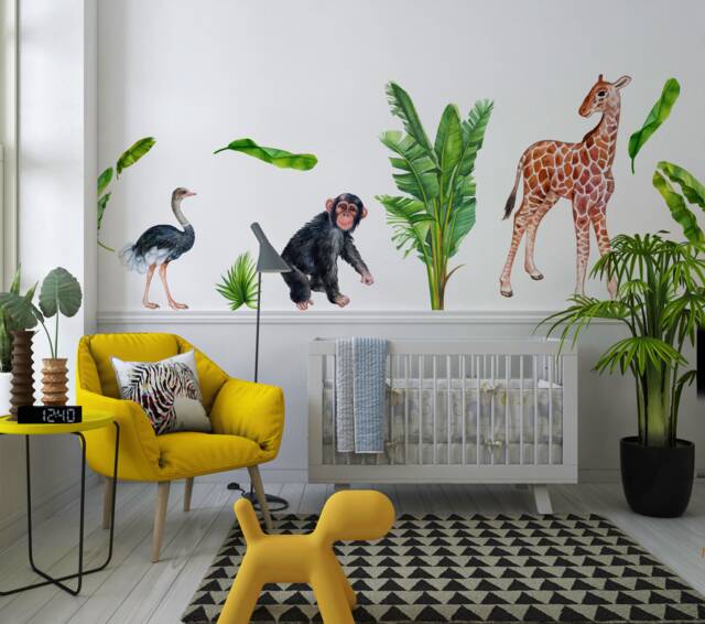 Safari Animal Wall Stickers Hand-Painted Watercolor - Kids Nursery ...