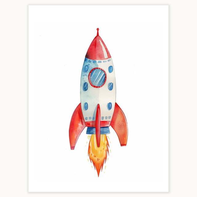 Rocket Kids Room Decor Print - Space Nursery Wall Art For Children ...