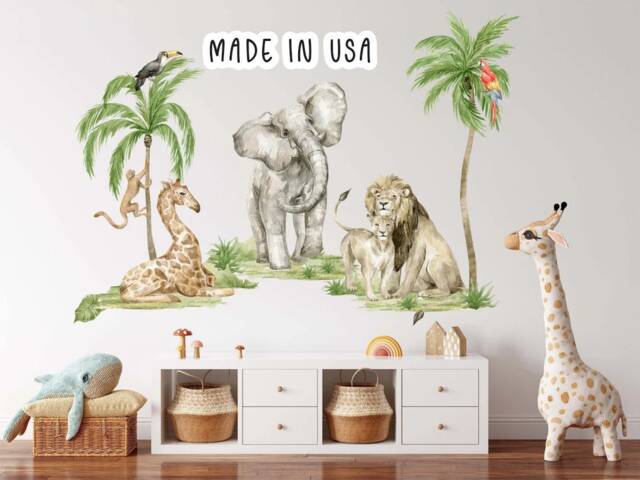 Safari Animals Wall Decal, Nursery Jungle Animals Peel & Stick Fabric ...