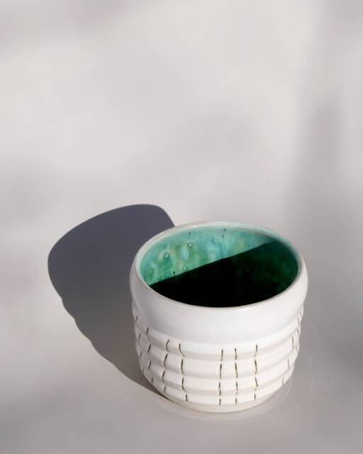 Handmade White Ceramic Pot Planter Plant Turquoise Craquelee Inside ...