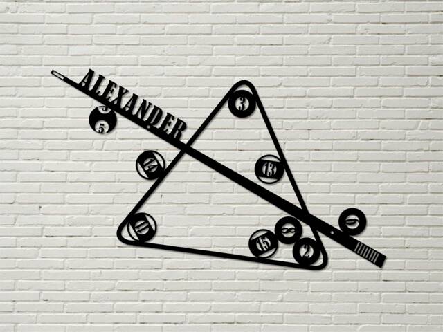 Personalized Billiards Metal Wall Art , Custom Room Name Sign ...