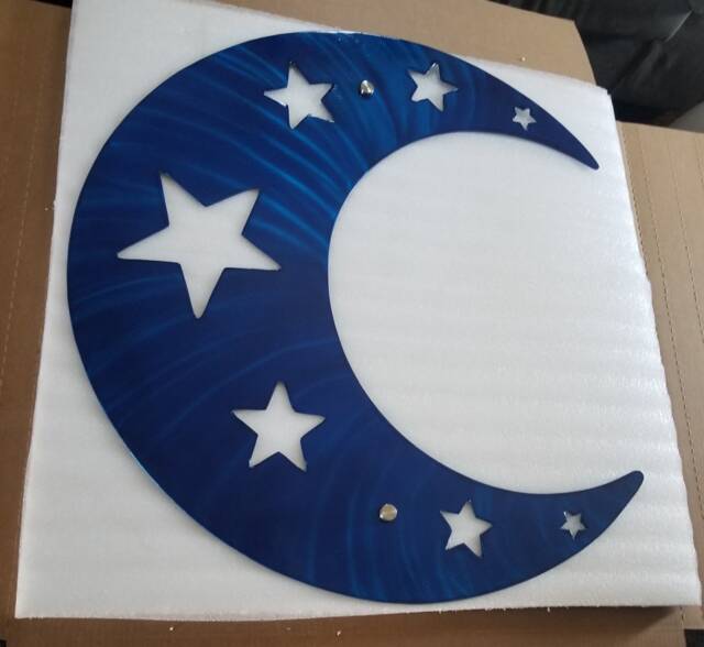 Metal Wall Decor Moon With Stars Patio - Large Plasma Cut Garden ...