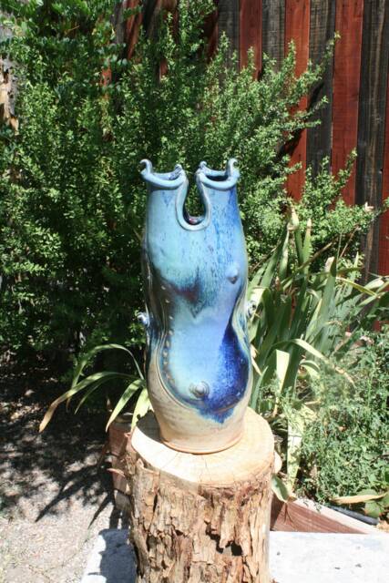Ceramic Vase, Blue To Gold Stoneware V #03, Wheel Thrown & Altered Clay ...