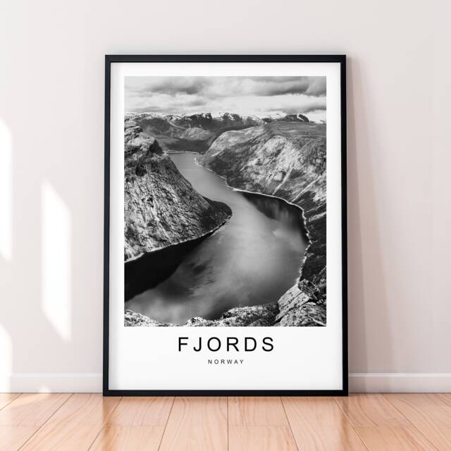 Curated visual reference: Fjords Norway Mountains Print Travel Poster Minimalist Home Mountain Photo Inspiration