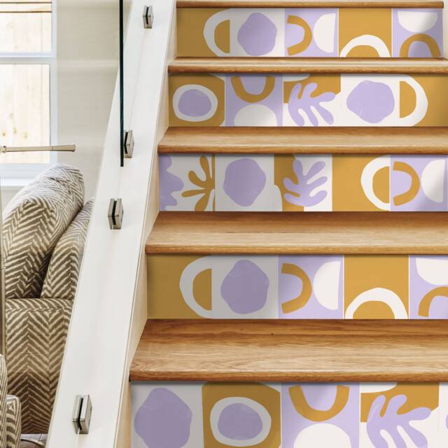 Abstract Ochre & Lavender Stair Stickers - Pack Of 6 Removable Riser ...