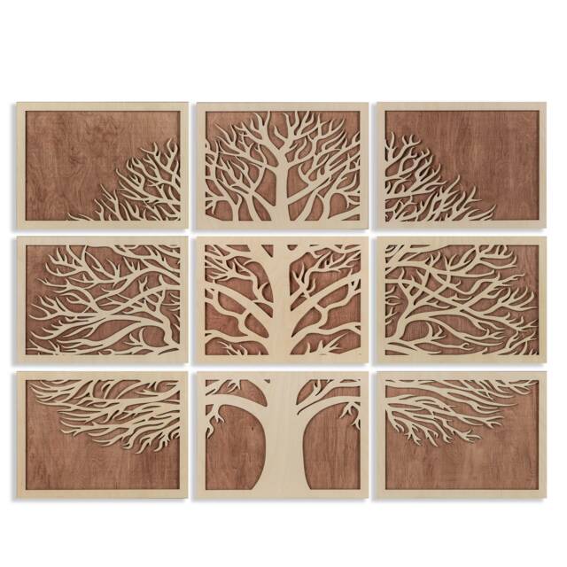 Tree Of Life, Set Of 9, Wooden Wall Art Decor, Forest, Farmhouse ...