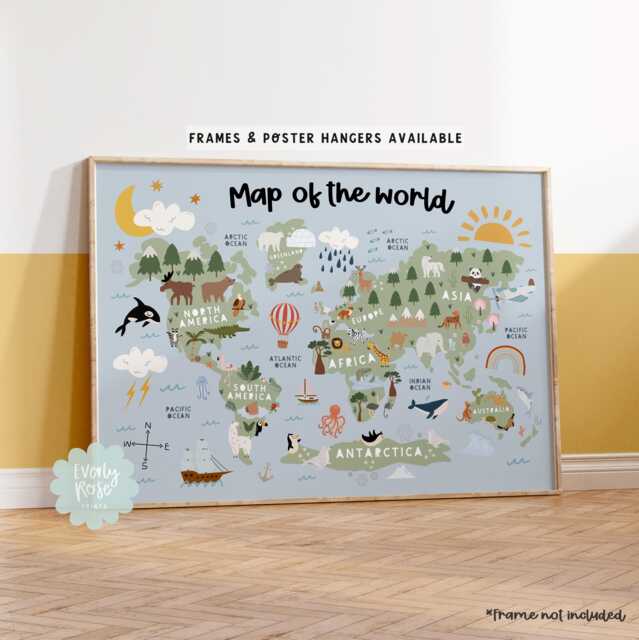 Personalised Animal World Map Print Map, Kids Decor, Educational Poster ...