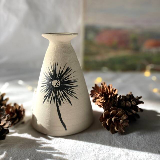 White Glazed Unglazed Wheel Thrown Stoneware Ceramic Flower Bud Vase ...