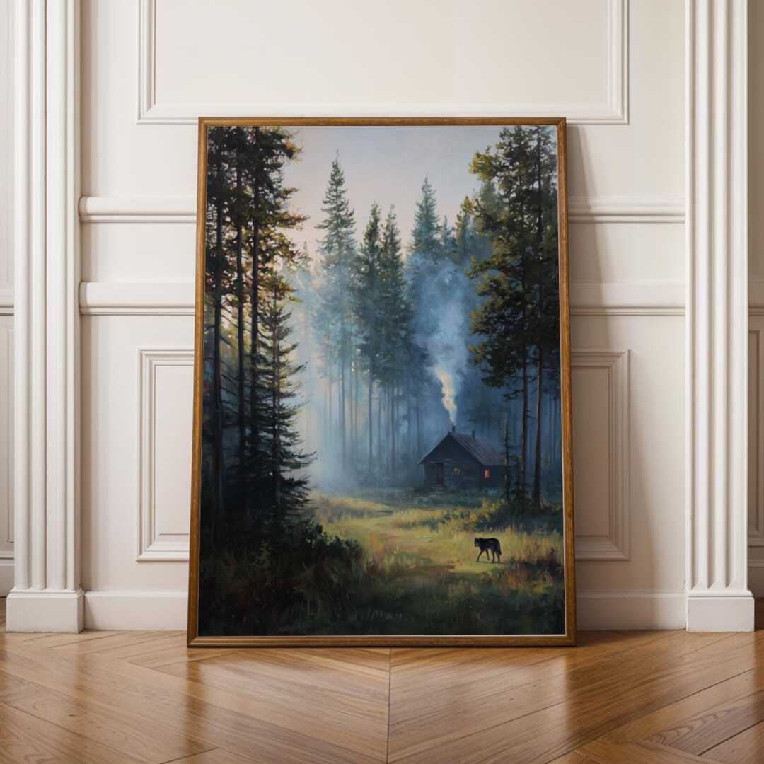 Foggy Forest Wall Art, Misty Clearing, Cottagecore Decor, Green