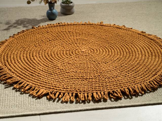 Rust Trendy Rug, Round Carpet For Nursery, Crochet Peach Rug Living ...