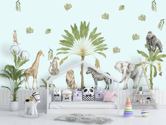 Set Of Safari Animals Wall Decals Toddler Room, Big Jungle Sticker Kids ...