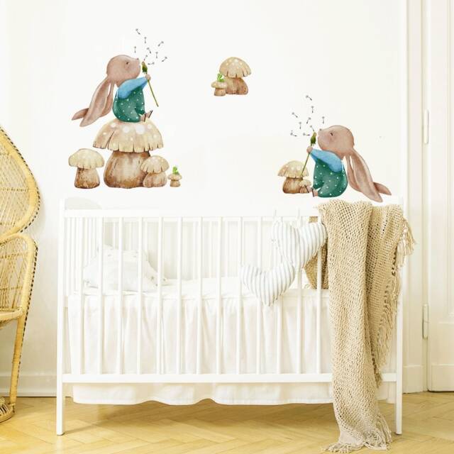 Cute Rabbit Wall Decal For Nursery Decor, Children's Bedroom Stickers ...