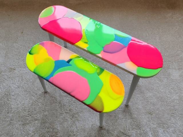 Oval Pink Funky Neon Painted 3D Abstract Resin Coffee Tables ...