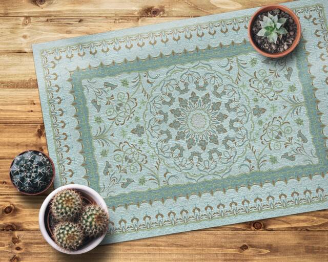 Pattern Rug Seam Photos Blue Green Moroccan Seam Pattern Vinyl Mat, Rug, PVC Ornament Floor ...