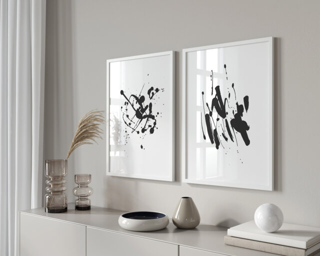 Set Of 2 Black Prints - Minimalist Print Monochrome Abstract Art Art by ...