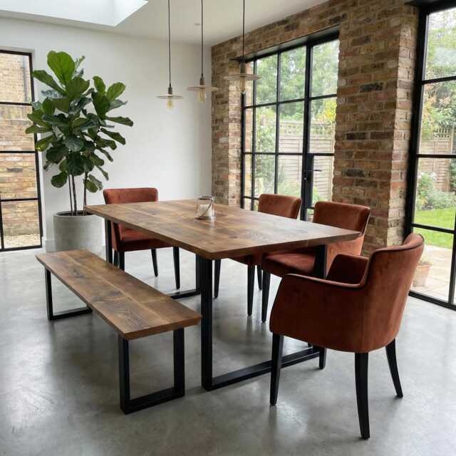 Louth Sq Dining Table Solid Wood Chamfer Edge - Industrial Square Steel ...