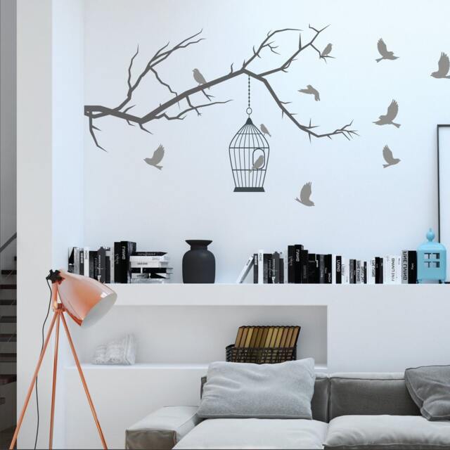 Branch With Birds Wall Decal Stickers Birdcage Vinyl by Etsy | ufurnish.com