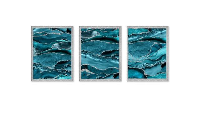 Blue & Silver Glitter Marble Prints, Set Of Two/Three Agate Geode Art ...