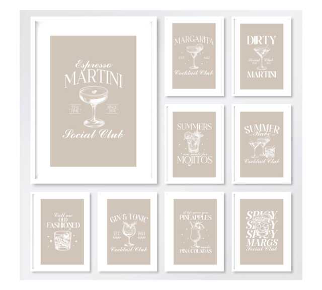 printable kitchen prints wall art, set of 6, hand... Kitchen Prints Wall Art Cocktail Print Quotes Decor Posters Pictures ...