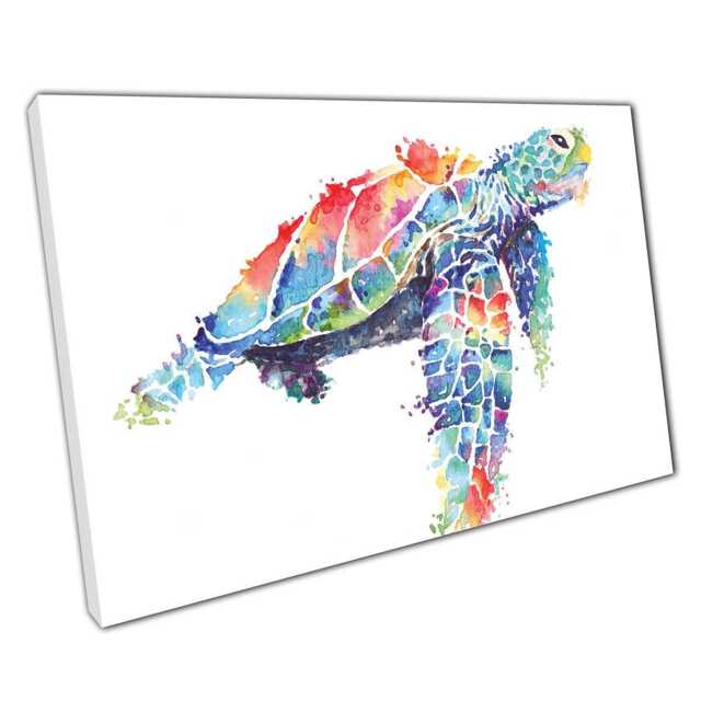 Vibrant Sea Turtle Canvas Abstract Watercolor Wall Art For Home ...