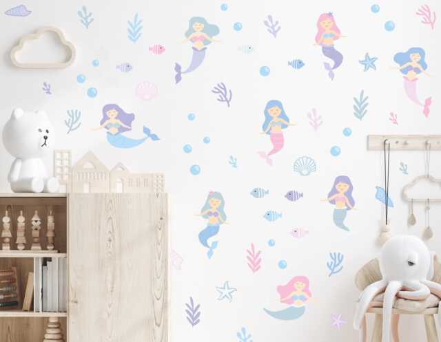 Mermaid Wall Sticker Decals - Children's Nursery Art Playroom Decor by ...