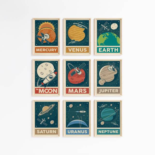 Retro Solar System Prints Poster Wall Art A1 A2 A3 A4 Maxi Home Decor ...