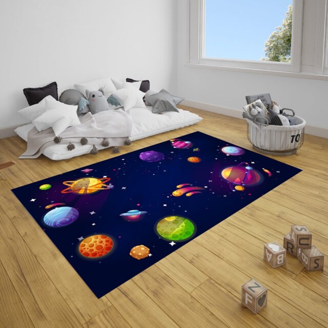 Cartoon Space Planet, Kids Rugs, Non Skid Washable, Children ...