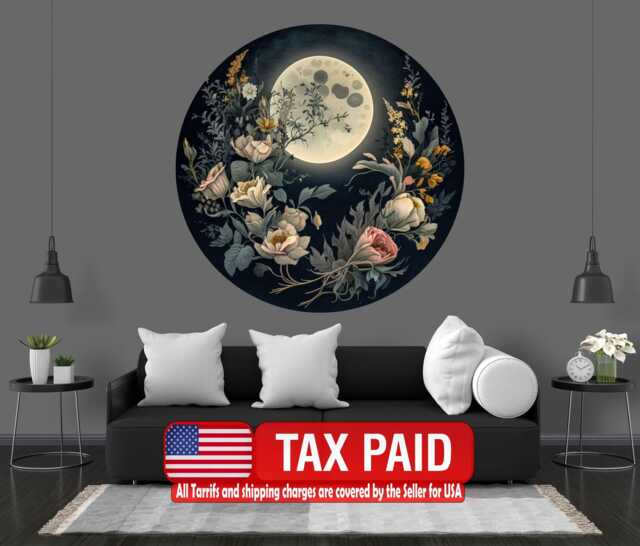 Floral Full Moon Wall Mural, Peel & Stick Circle Decal by Etsy ...